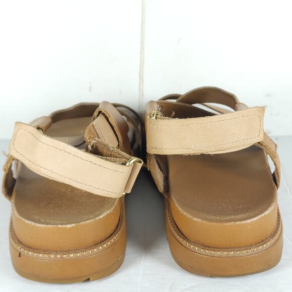 Sorel Women's Grooming US8,5 Tan Leather Criss Cross Platform Slingback Sandals - Picture 10 of 16